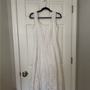 Avec Les Filles Embroidered Cotton Poplin Midi Dress in White